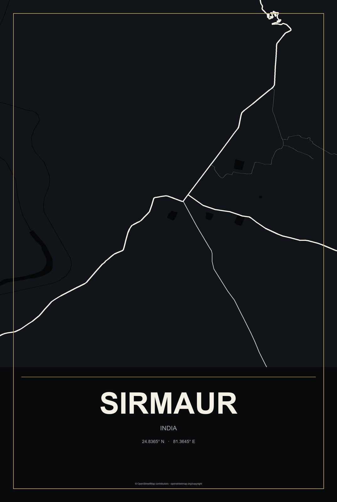 Sirmaur, India City Map Aluminum Sign in Metropolitan Noir style