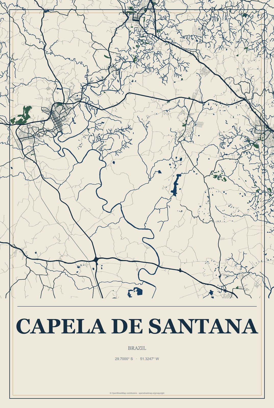 Capela de Santana, Brazil City Map Aluminum Sign in Coastal Cutout style
