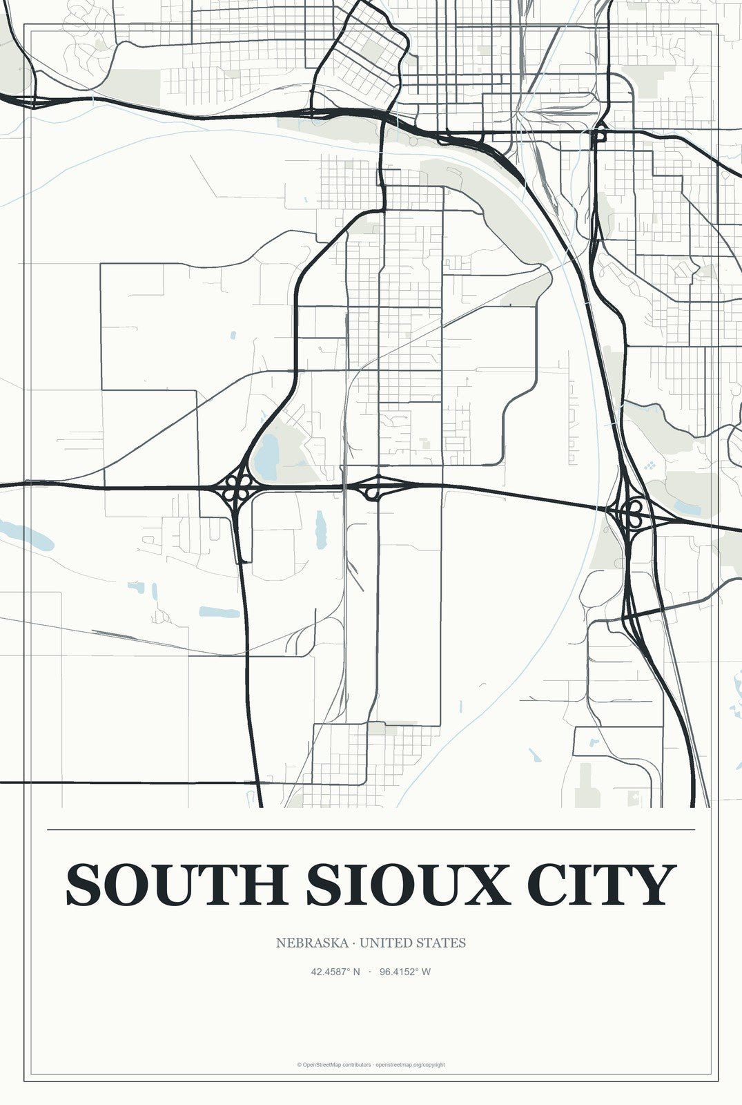 South Sioux City, Nebraska City Map Aluminum Sign in Gallery Air style