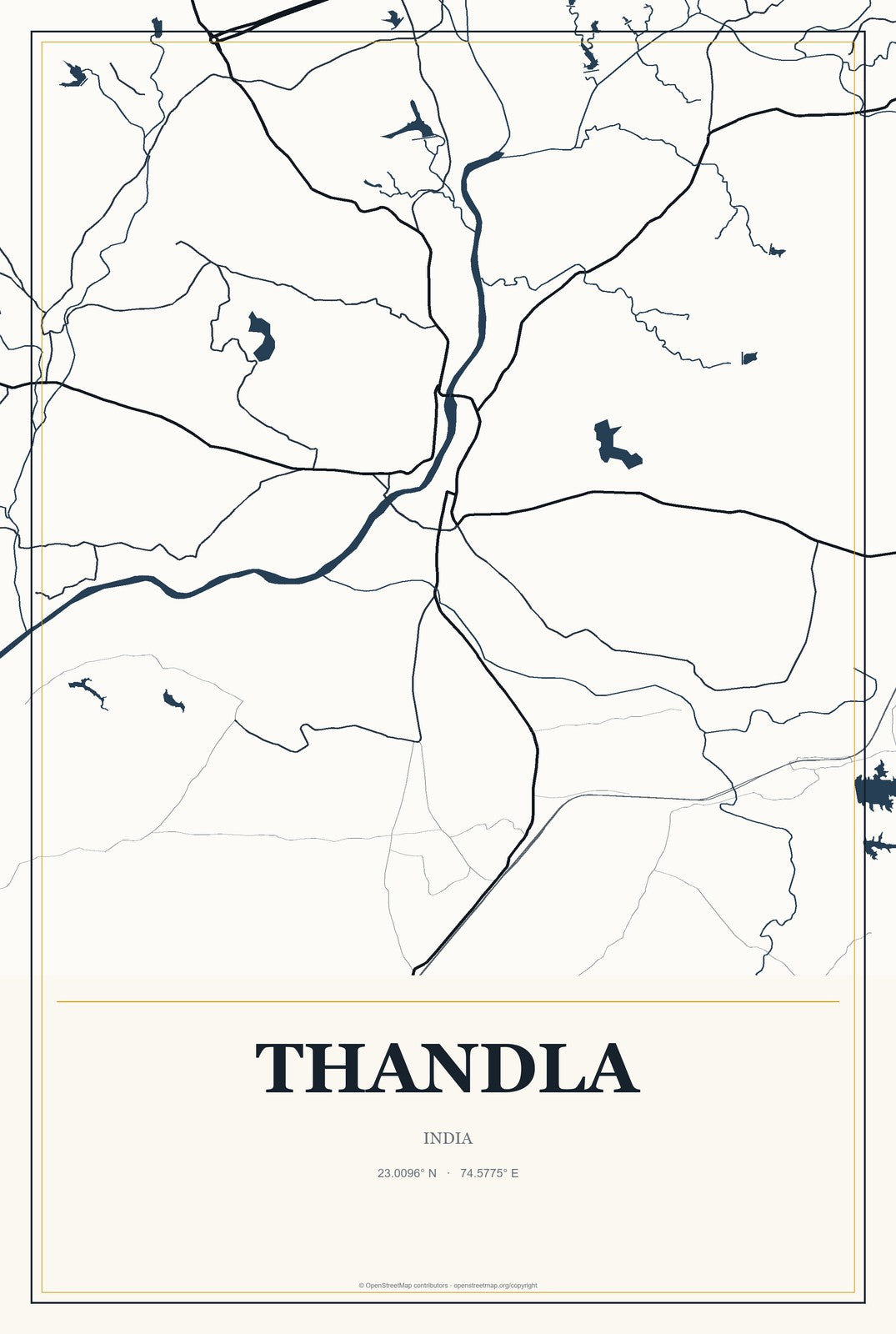 Thandla, India City Map Aluminum Sign in Citrine Modern style