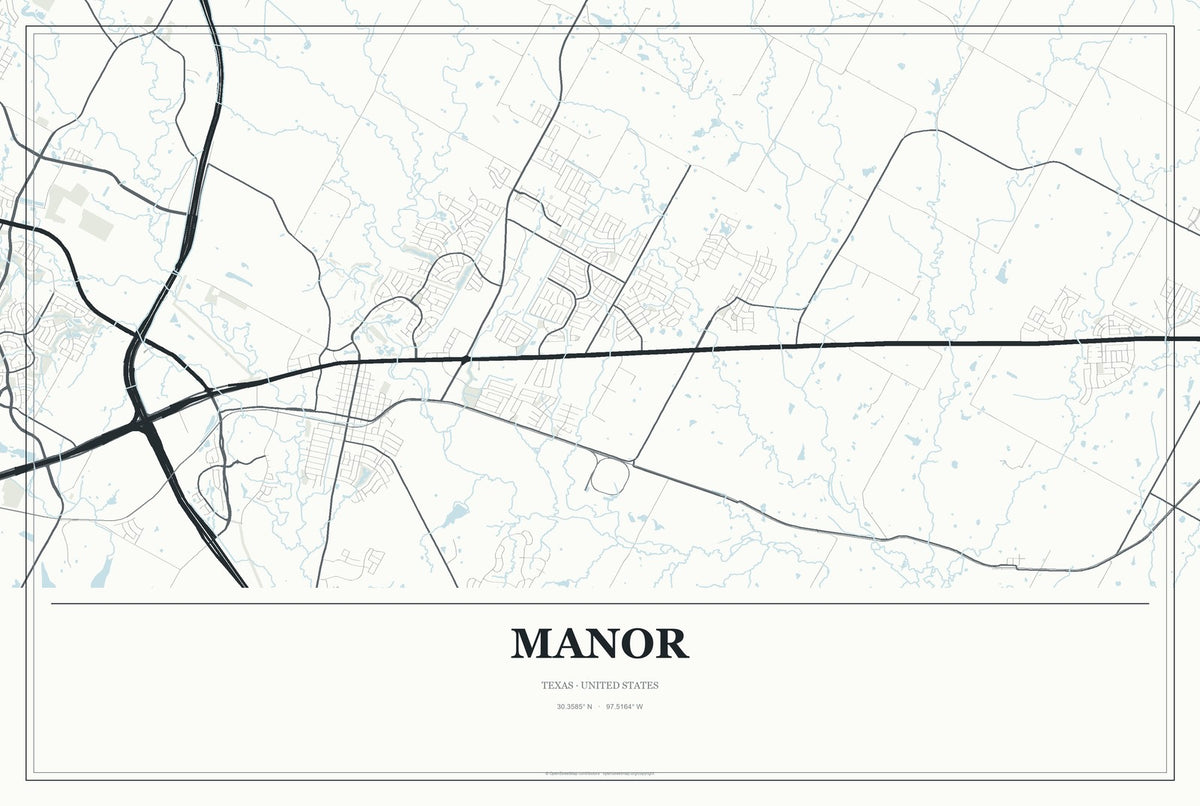 Manor, Texas City Map Aluminum Sign in Gallery Air style
