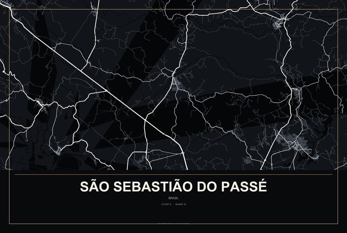 São Sebastião do Passé, Brazil City Map Aluminum Sign in Metropolitan Noir style