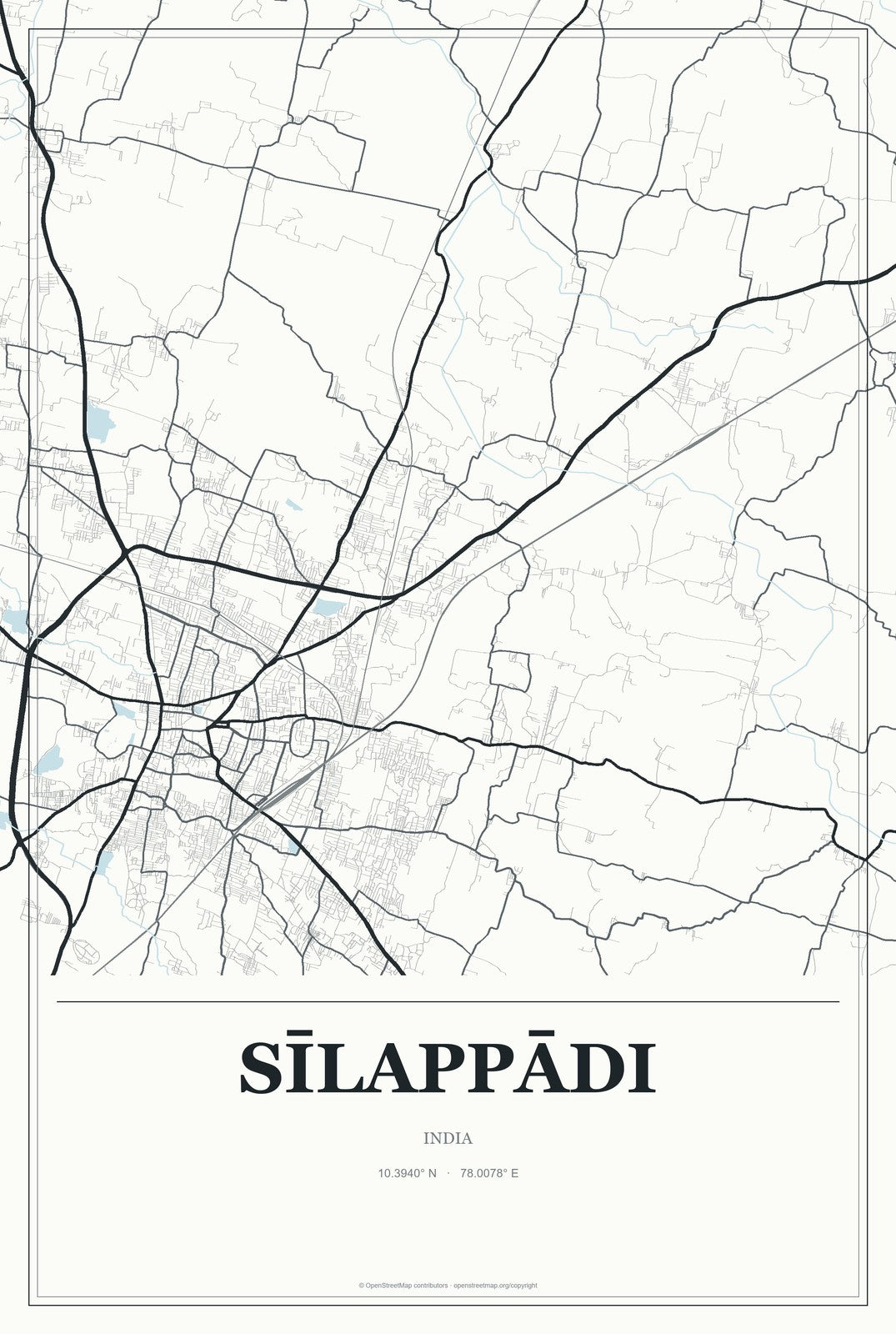 Sīlappādi, India City Map Aluminum Sign in Gallery Air style