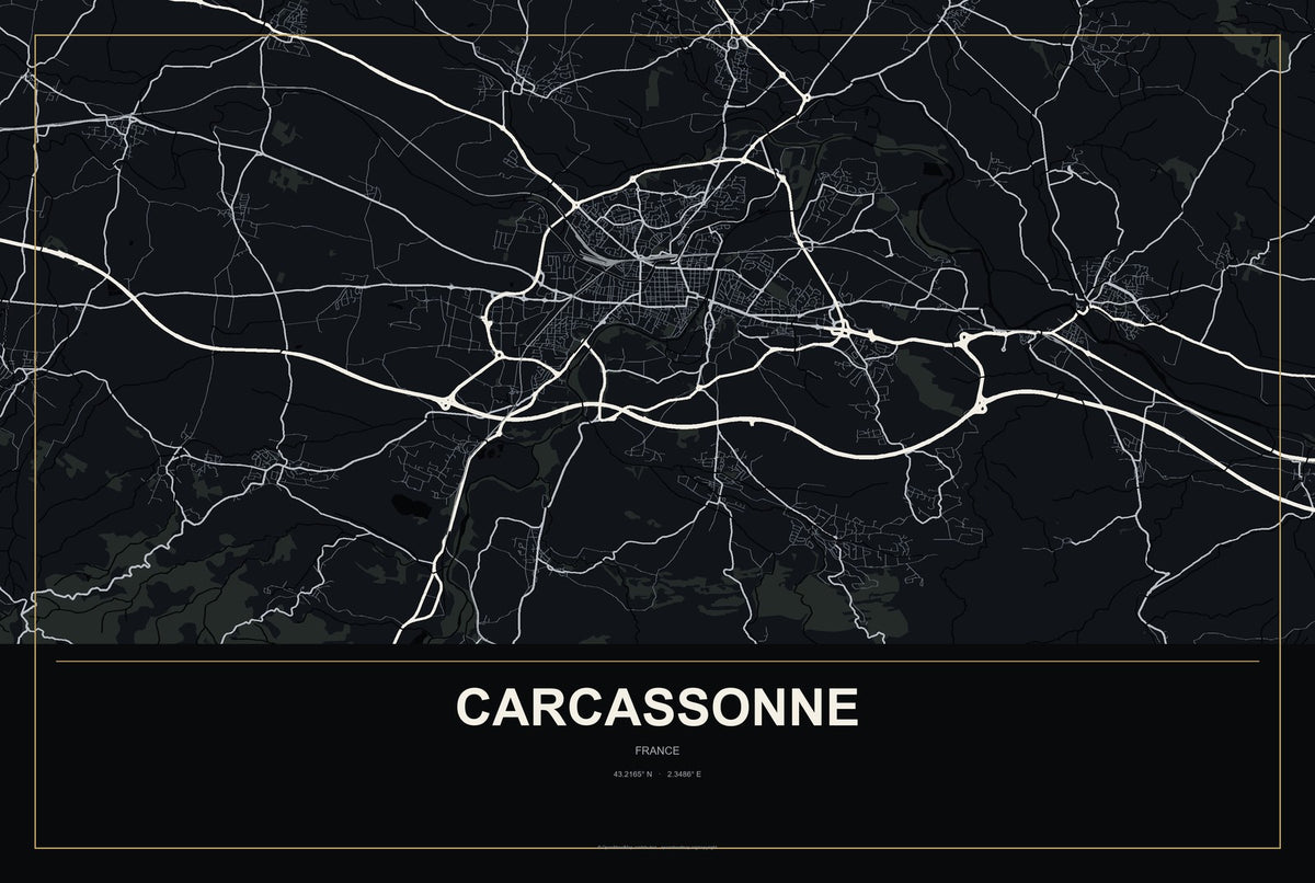 Carcassonne, France City Map Aluminum Sign in Metropolitan Noir style