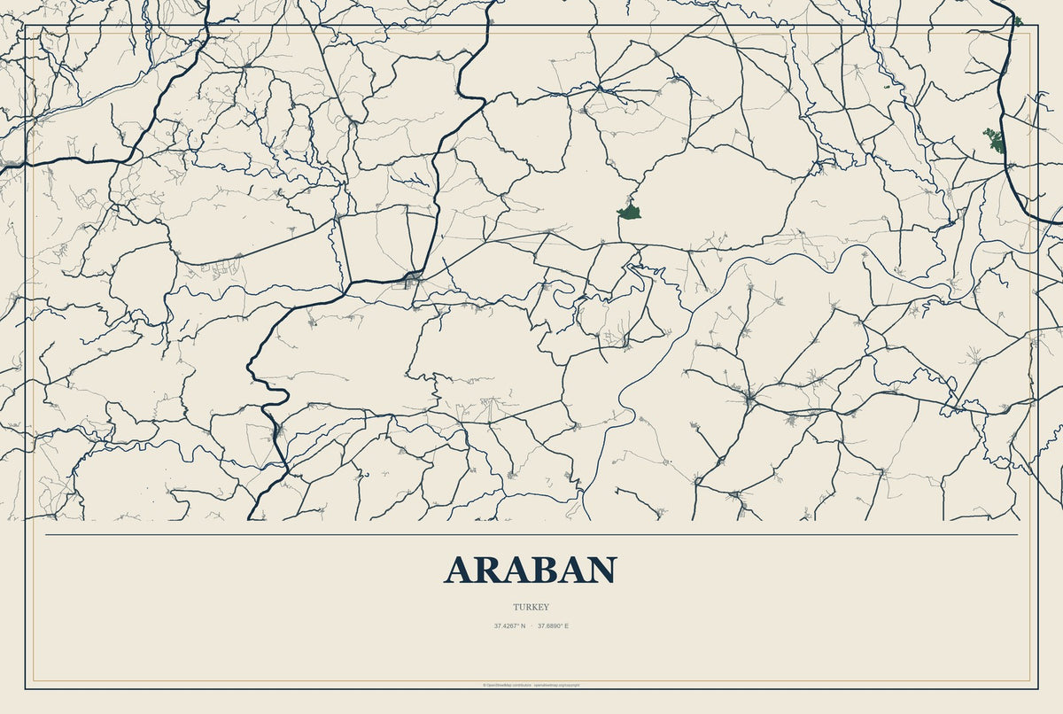 Araban, Turkey City Map Aluminum Sign in Coastal Cutout style