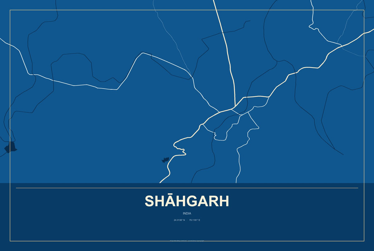 Shāhgarh, India City Map Aluminum Sign in Harbor Cobalt style