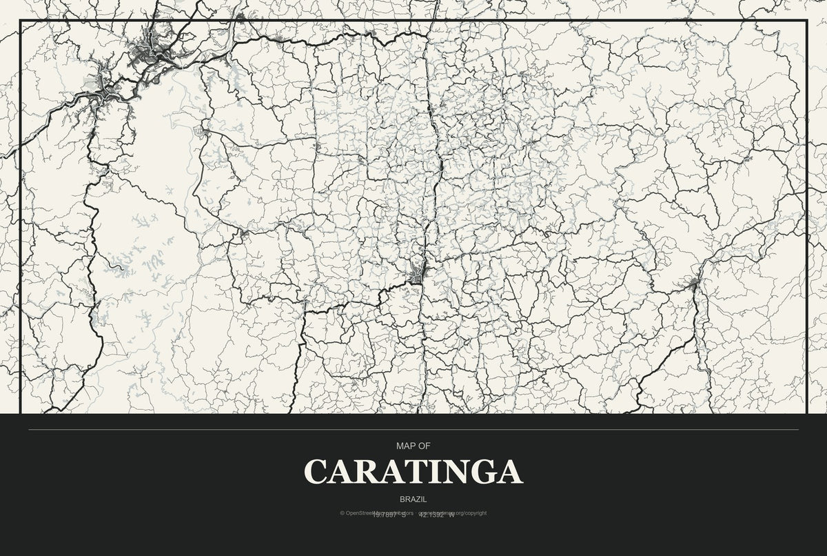Caratinga, Brazil City Map Aluminum Sign in Museum Plaque style