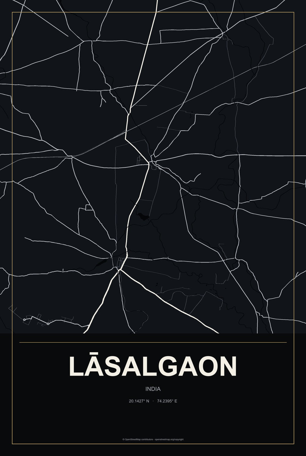 Lāsalgaon, India City Map Aluminum Sign in Metropolitan Noir style