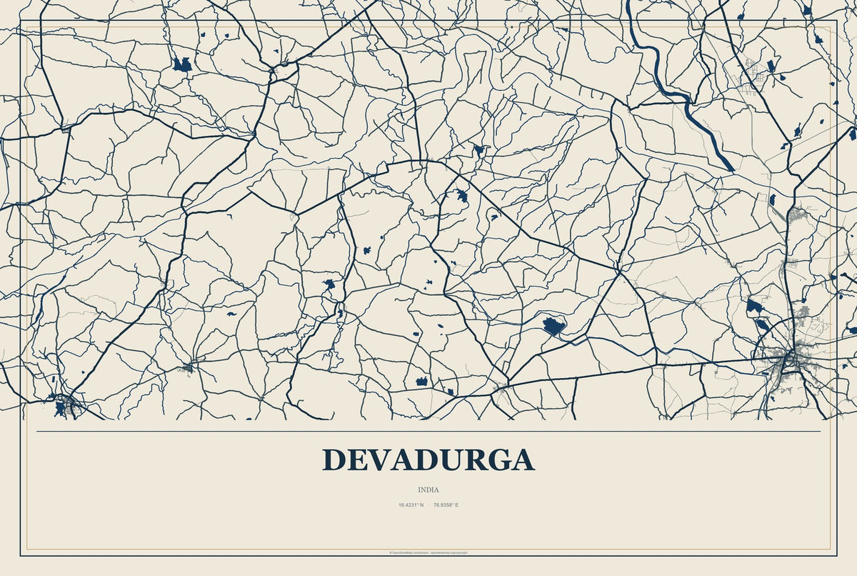 Devadurga, India City Map Aluminum Sign in Coastal Cutout style