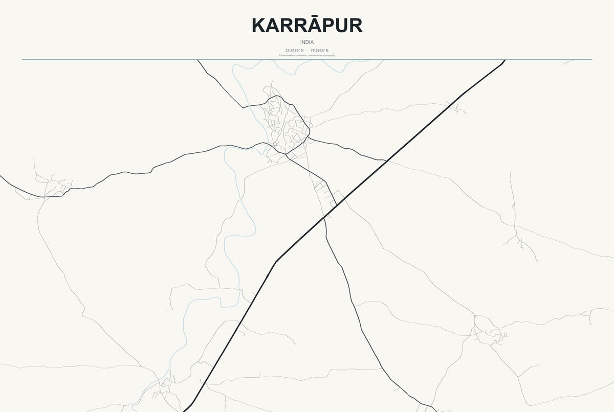 Karrāpur, India City Map Aluminum Sign in Headline Atlas style