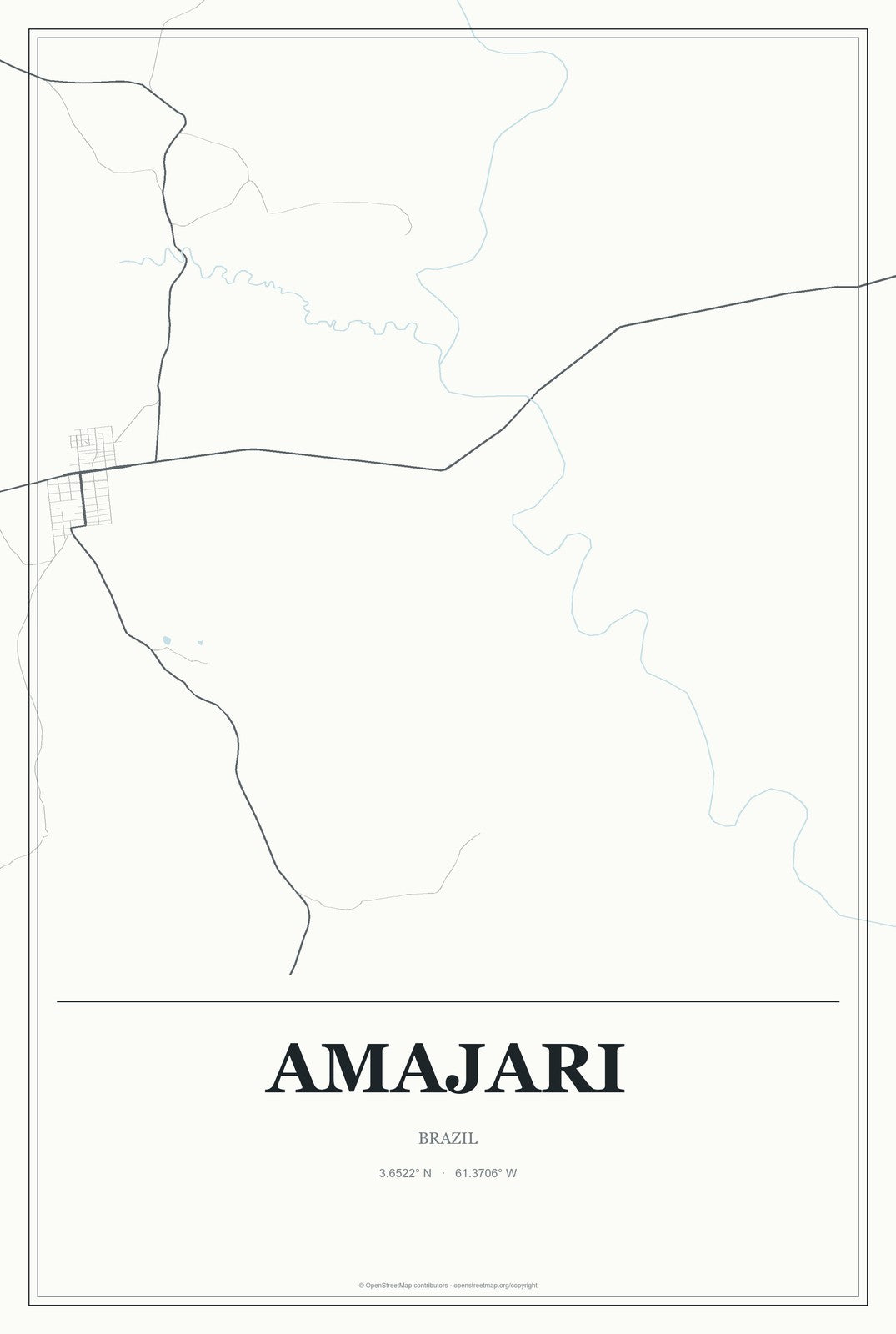 Amajari, Brazil City Map Aluminum Sign in Gallery Air style