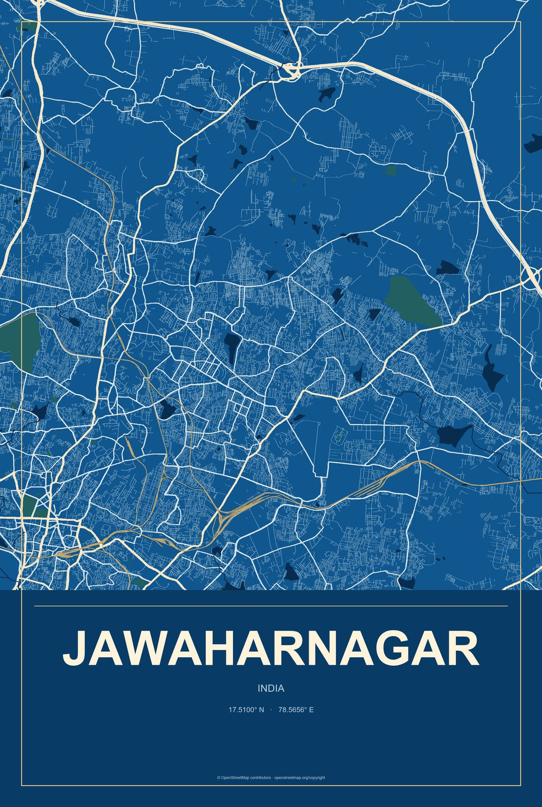 Jawaharnagar, India City Map Aluminum Sign in Harbor Cobalt style