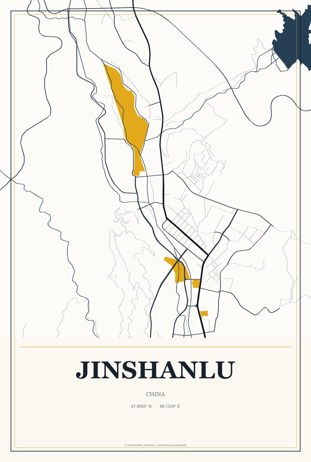 Jinshanlu, China City Map Aluminum Sign in Citrine Modern style