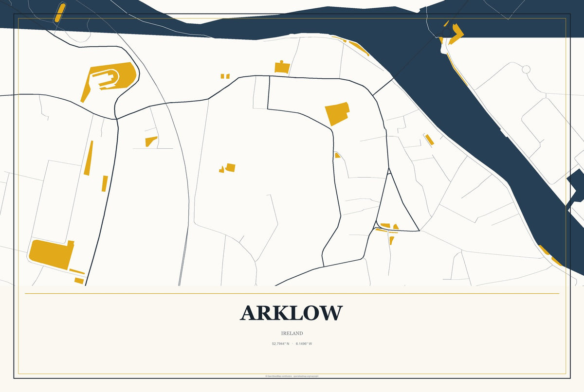 Arklow, Ireland City Map Aluminum Sign in Citrine Modern style
