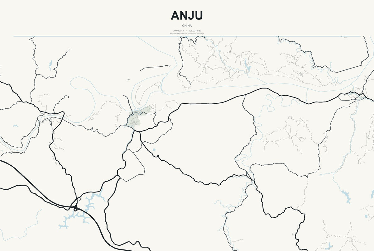 Anju, China City Map Aluminum Sign in Headline Atlas style