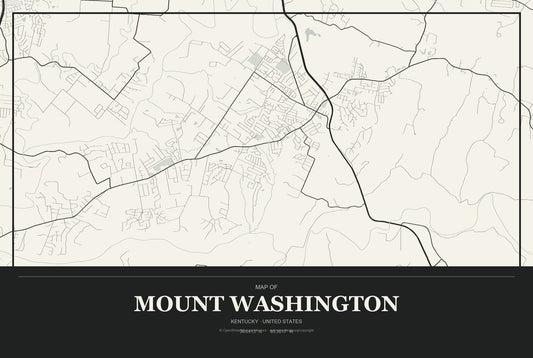 Mount Washington, Kentucky City Map Aluminum Sign in Museum Plaque style