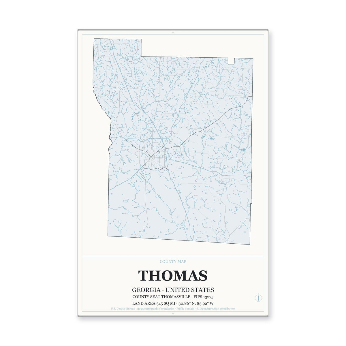 Thomas County, Georgia Map Aluminum Sign in Gallery Air style