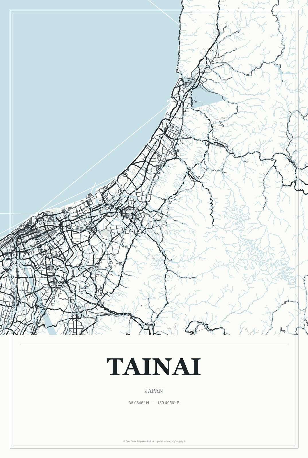 Tainai, Japan City Map Aluminum Sign in Gallery Air style