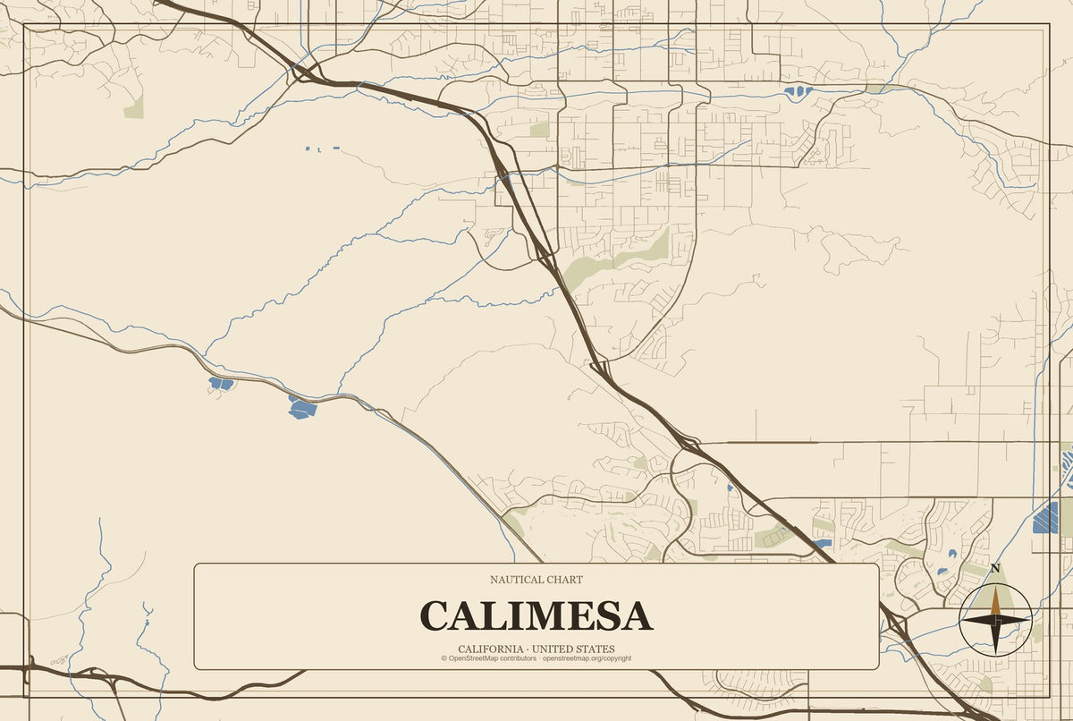 Calimesa, California City Map Aluminum Sign in Heritage Nautical style