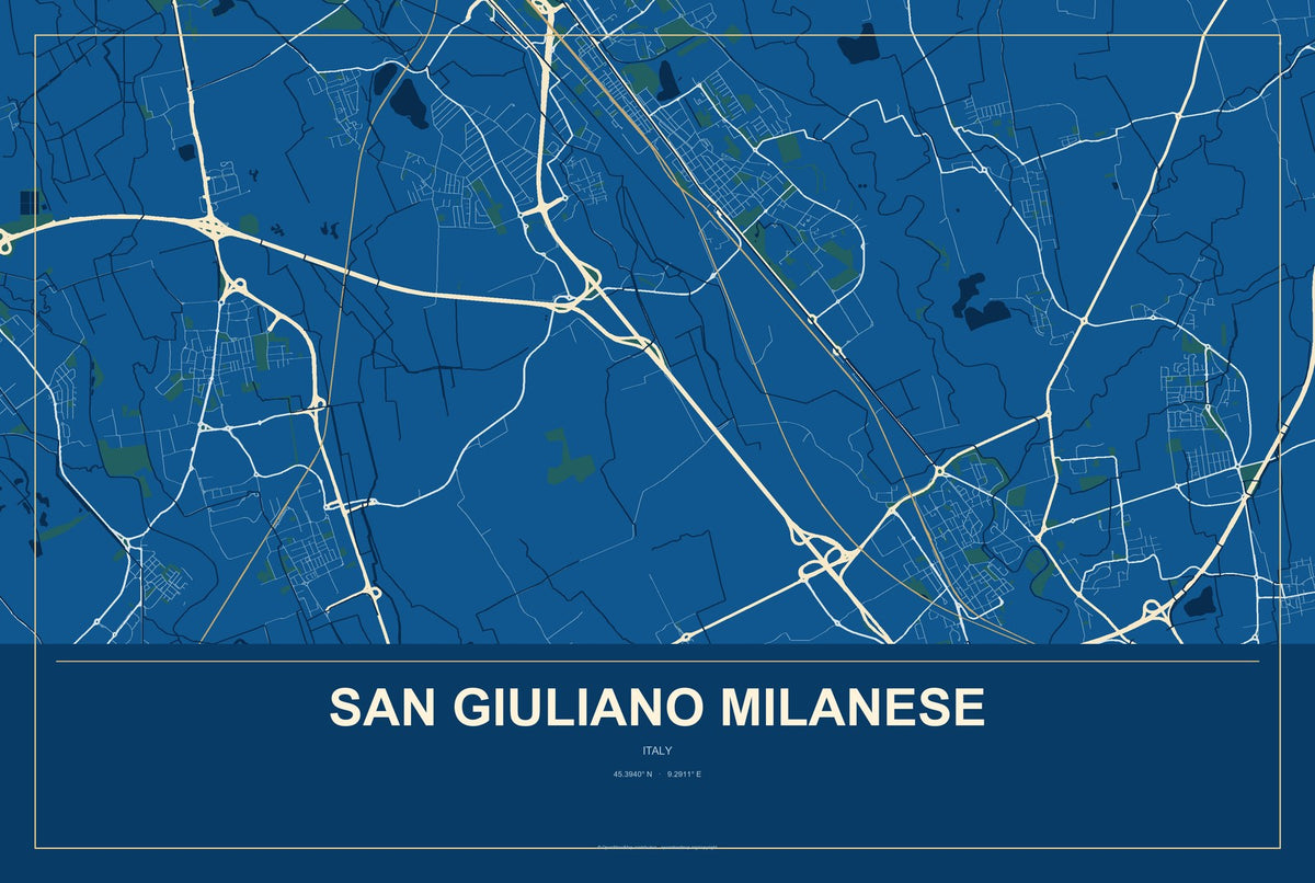 San Giuliano Milanese, Italy City Map Aluminum Sign in Harbor Cobalt style