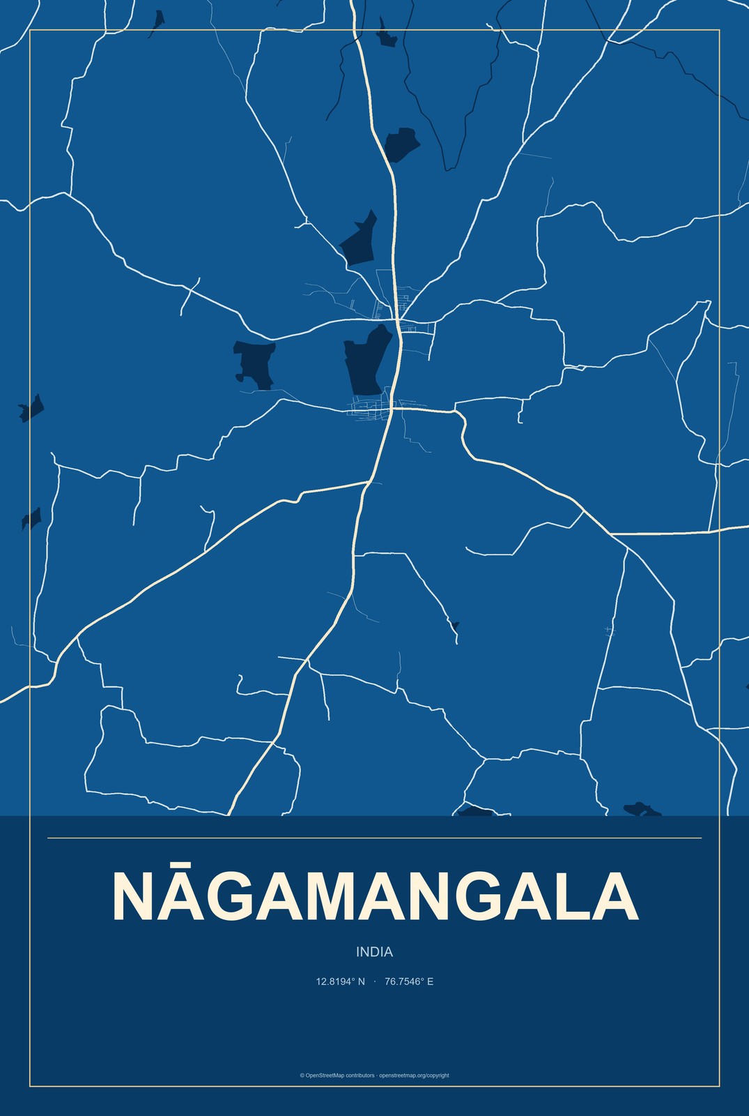 Nāgamangala, India City Map Aluminum Sign in Harbor Cobalt style