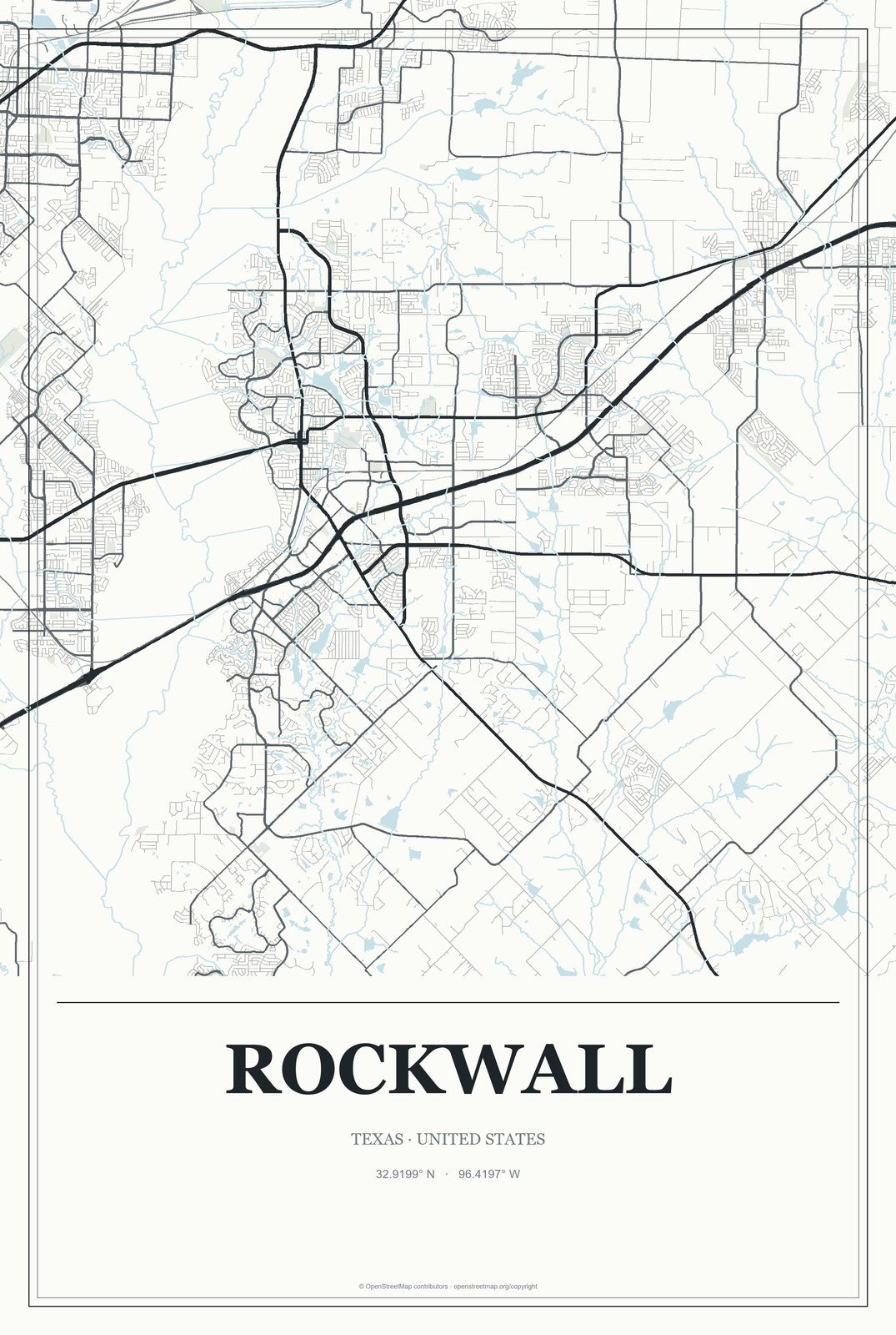 Rockwall, Texas City Map Aluminum Sign in Gallery Air style