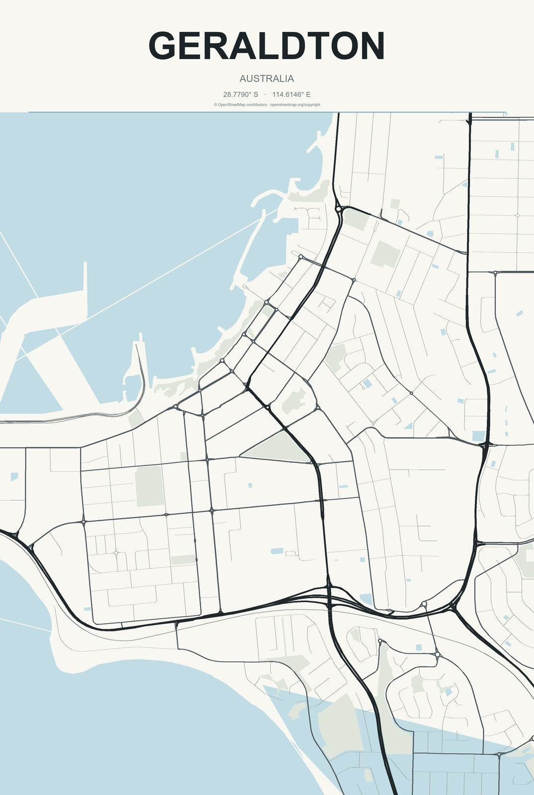 Geraldton, Australia City Map Aluminum Sign in Headline Atlas style