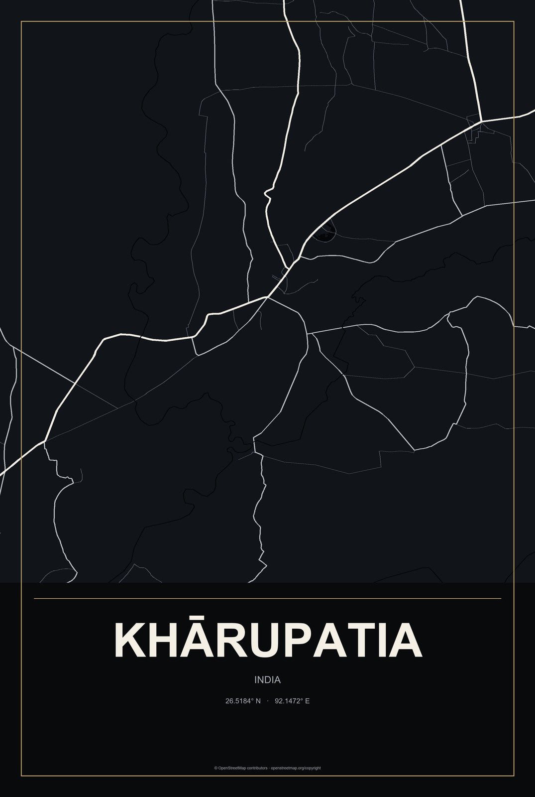 Khārupatia, India City Map Aluminum Sign in Metropolitan Noir style