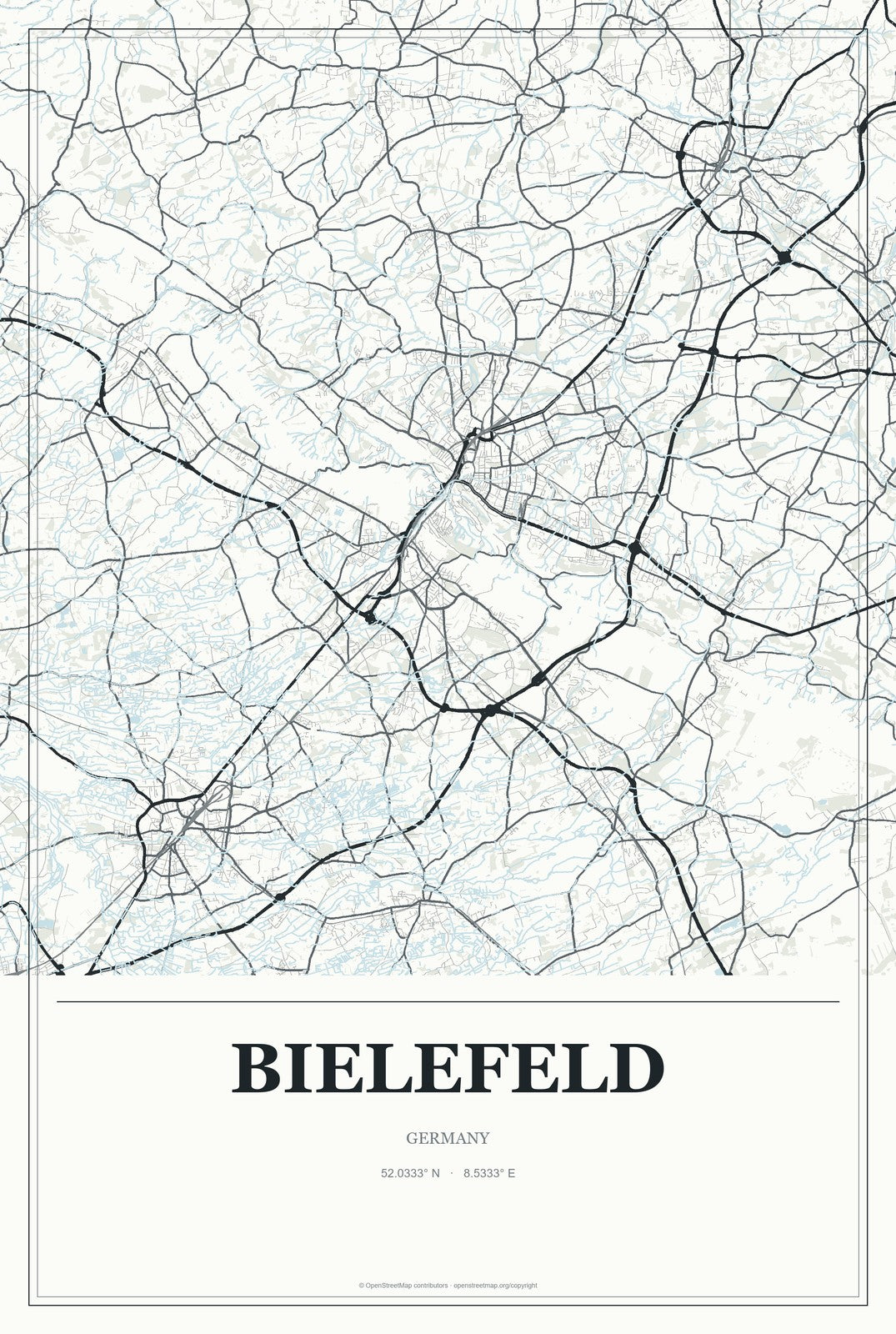 Bielefeld, Germany City Map Aluminum Sign in Gallery Air style