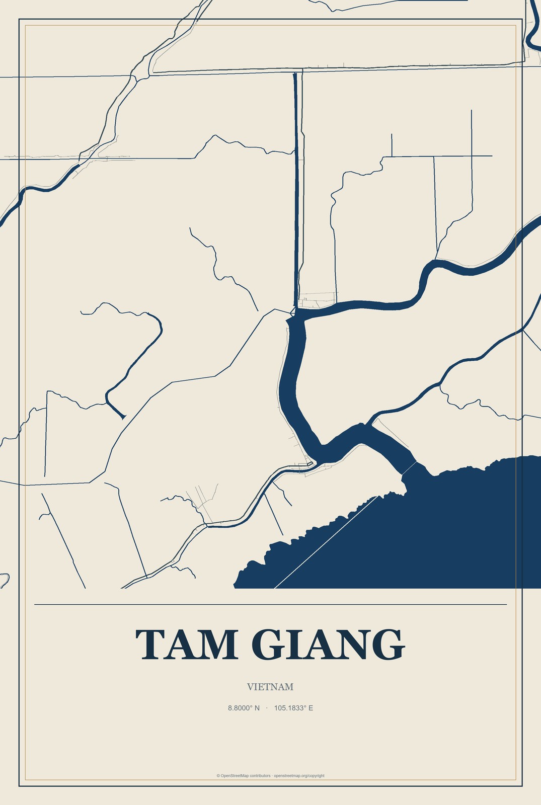 Tam Giang, Vietnam City Map Aluminum Sign in Coastal Cutout style