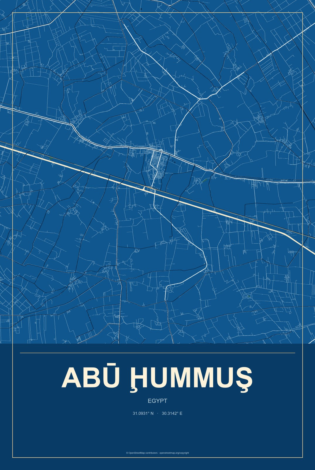Abū Ḩummuş, Egypt City Map Aluminum Sign in Harbor Cobalt style