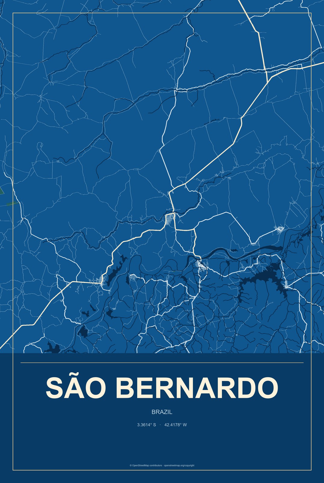 São Bernardo, Brazil City Map Aluminum Sign in Harbor Cobalt style