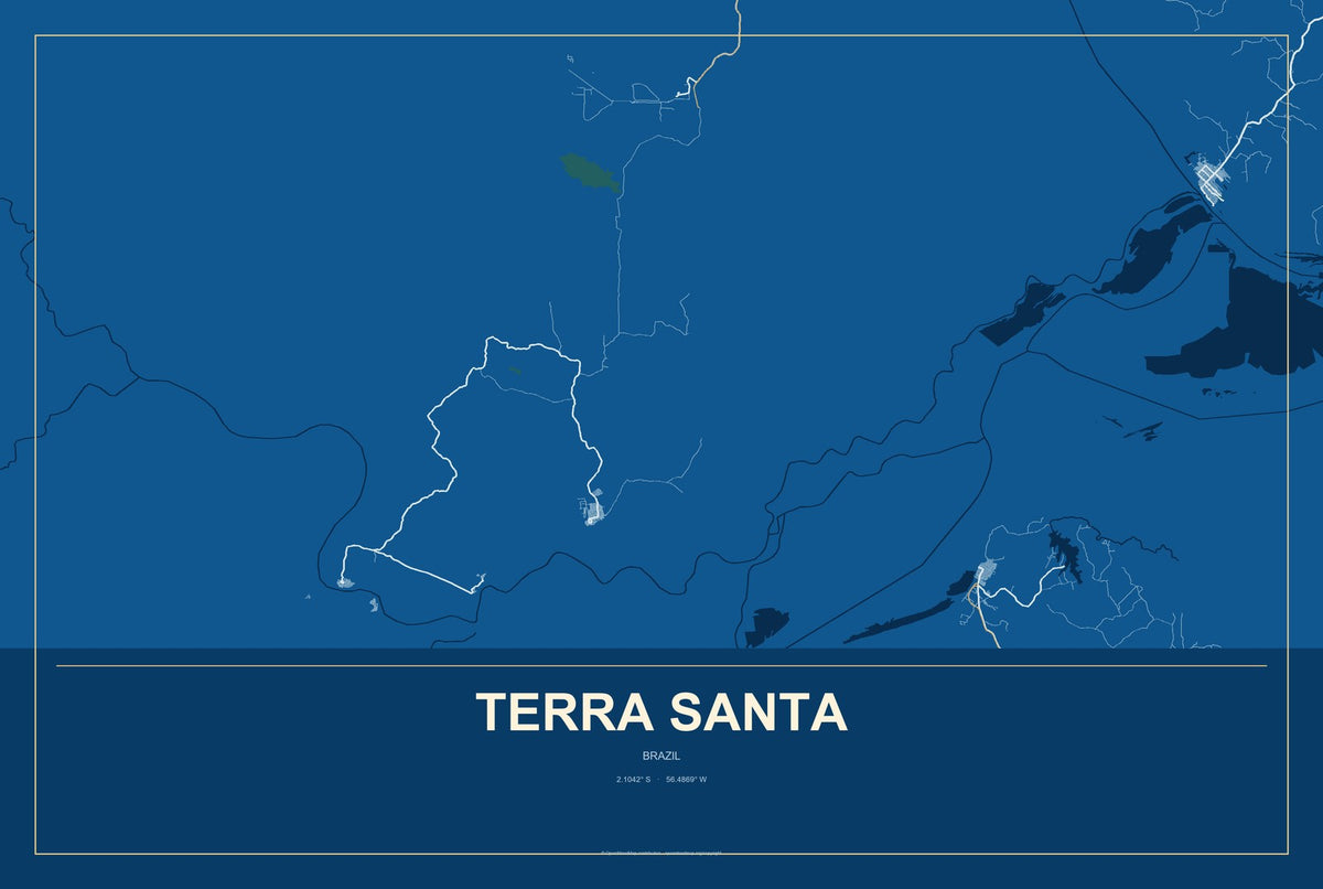 Terra Santa, Brazil City Map Aluminum Sign in Harbor Cobalt style