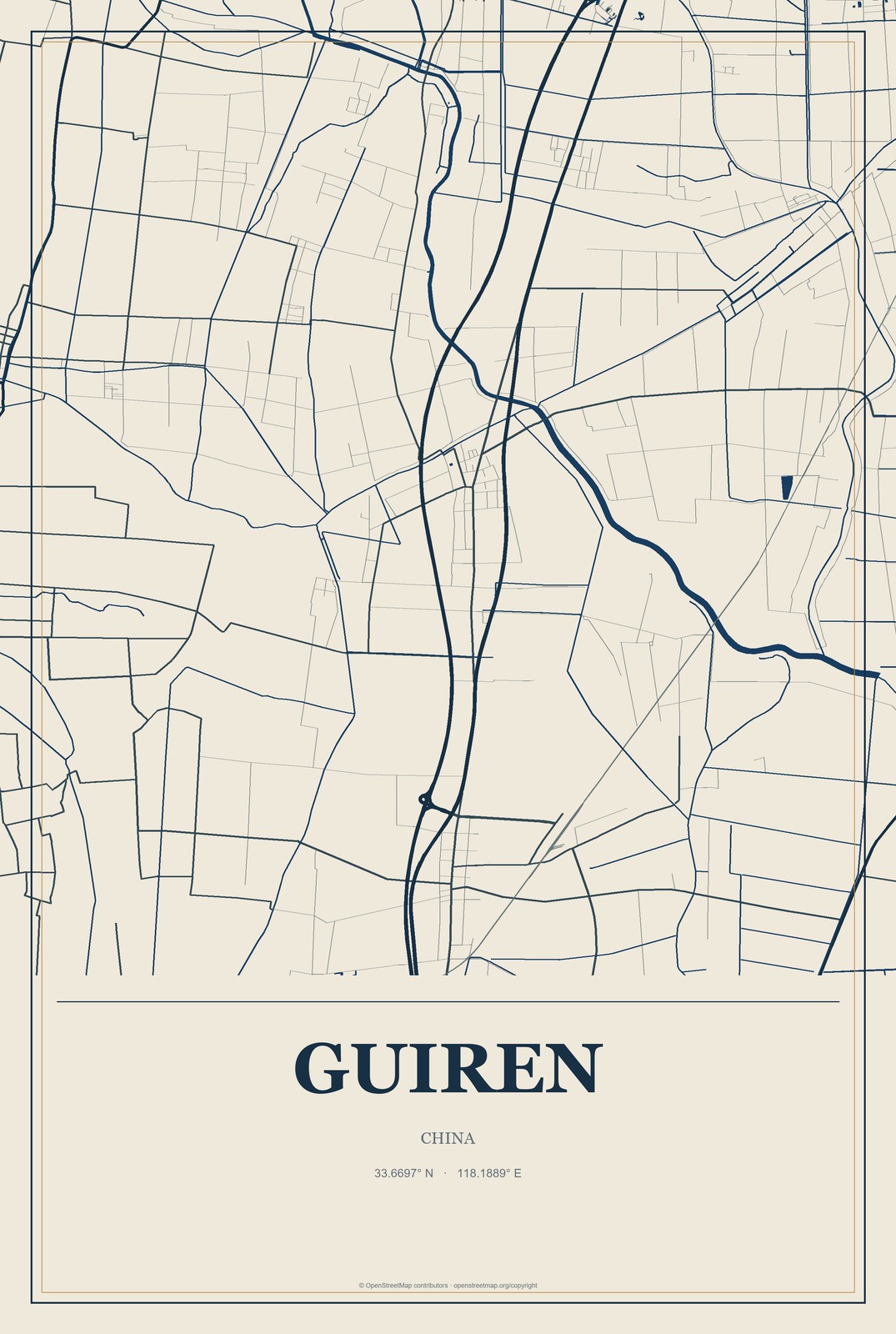 Guiren, China City Map Aluminum Sign in Coastal Cutout style
