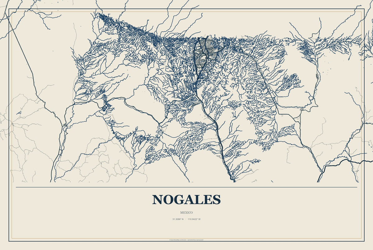 Nogales, Veracruz, Mexico City Map Aluminum Sign in Coastal Cutout style