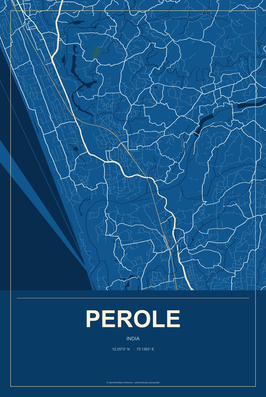 Perole, India City Map Aluminum Sign in Harbor Cobalt style