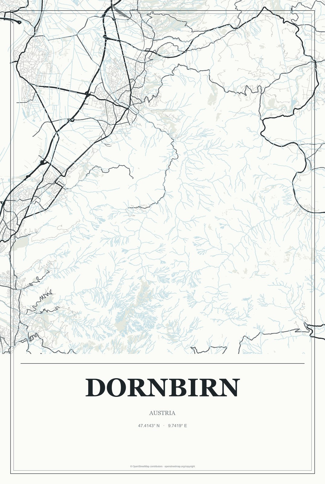 Dornbirn, Austria City Map Aluminum Sign in Gallery Air style
