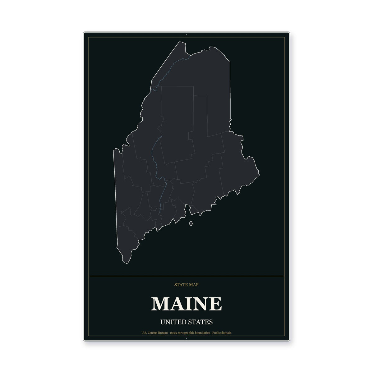Maine state map aluminum sign in Metropolitan Noir style