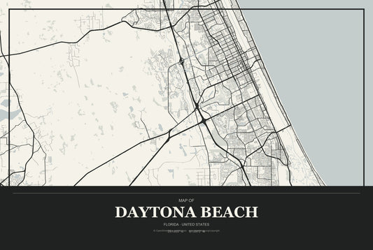 Daytona Beach, Florida City Map Aluminum Sign in Museum Plaque style