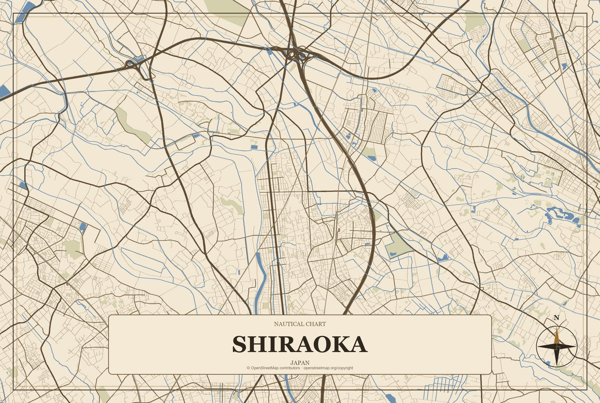 Shiraoka, Japan City Map Aluminum Sign in Heritage Nautical style