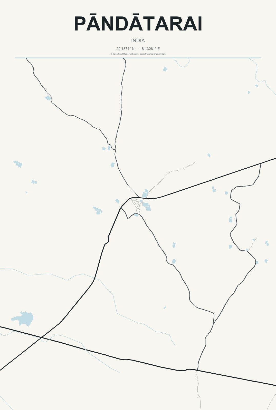 Pāndātarai, India City Map Aluminum Sign in Headline Atlas style