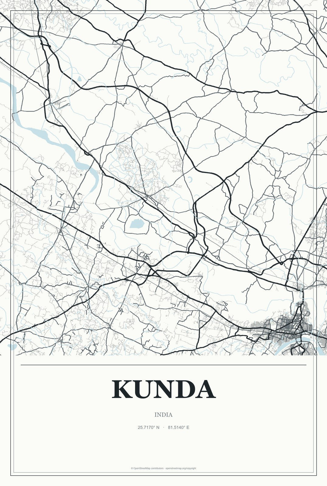 Kunda, India City Map Aluminum Sign in Gallery Air style