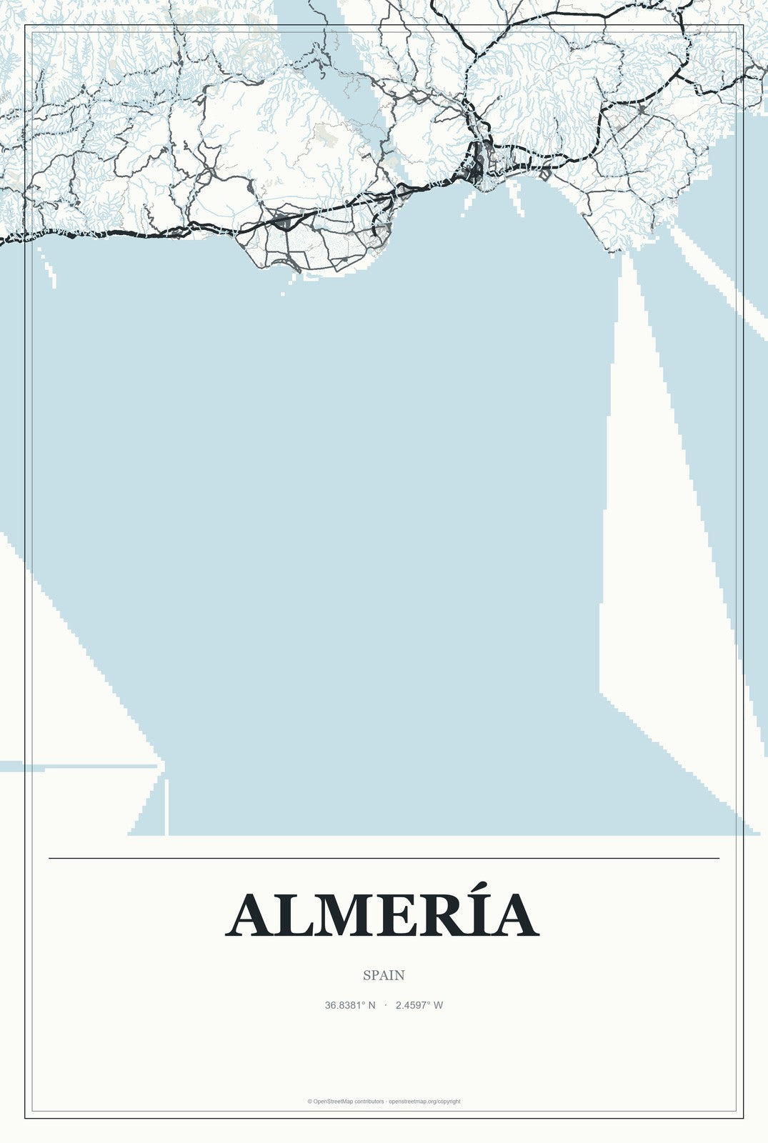 Almería, Spain City Map Aluminum Sign in Gallery Air style
