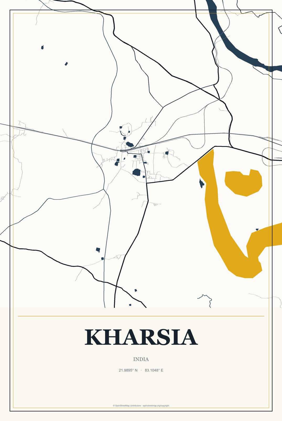 Kharsia, India City Map Aluminum Sign in Citrine Modern style