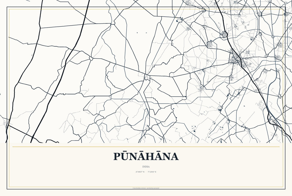 Pūnāhāna, India City Map Aluminum Sign in Citrine Modern style