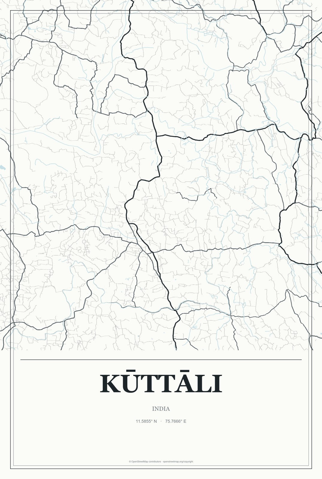 Kūttāli, India City Map Aluminum Sign in Gallery Air style