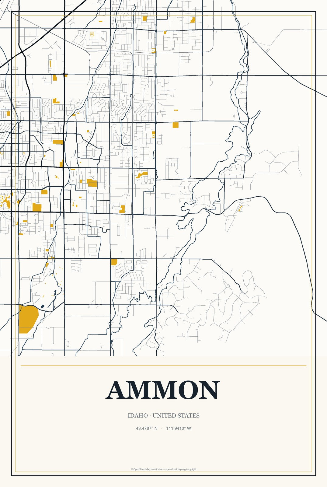 Ammon, Idaho City Map Aluminum Sign in Citrine Modern style
