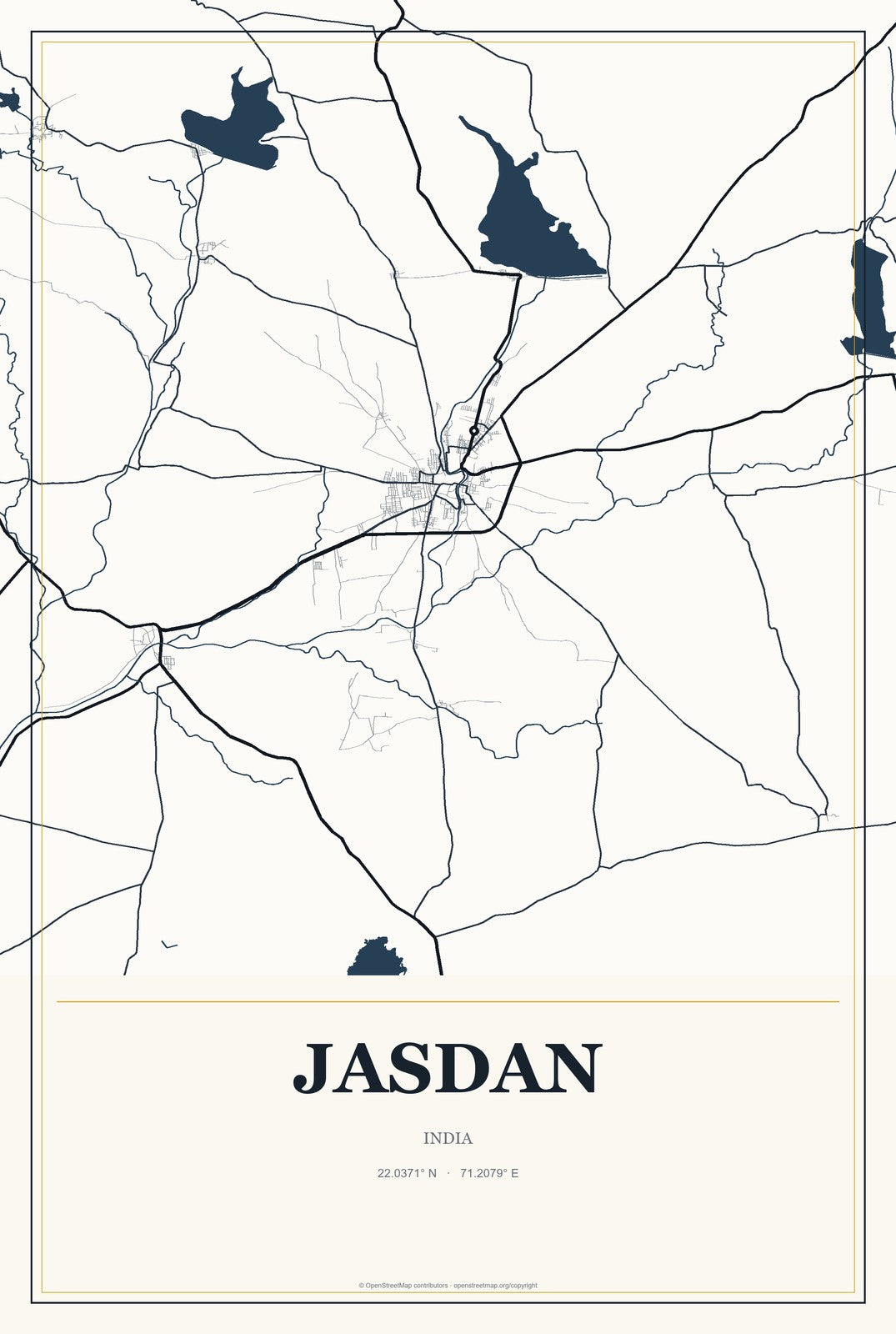 Jasdan, India City Map Aluminum Sign in Citrine Modern style