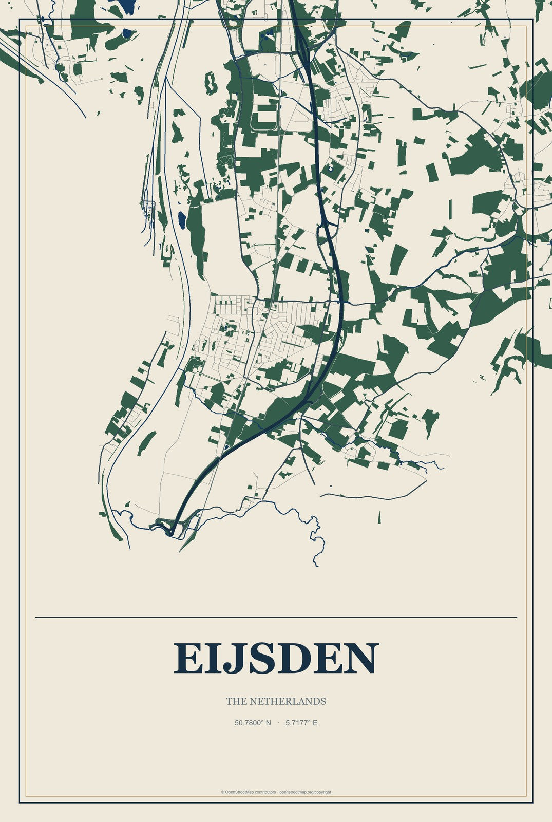 Eijsden, The Netherlands City Map Aluminum Sign in Coastal Cutout style