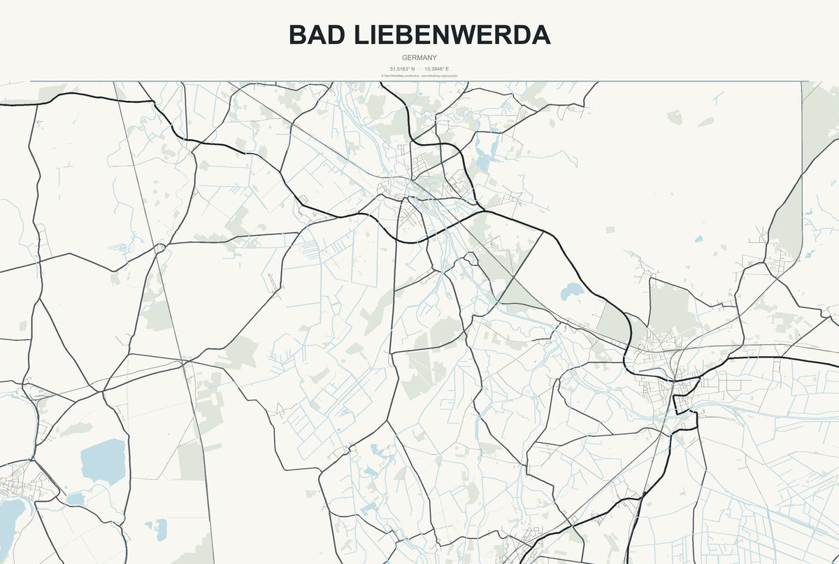 Bad Liebenwerda, Germany City Map Aluminum Sign in Headline Atlas style